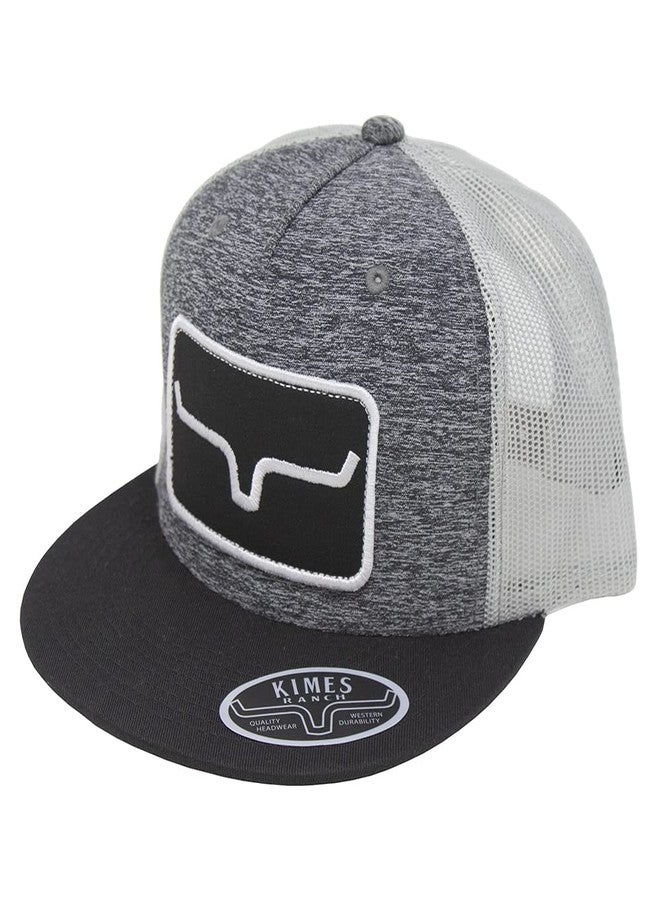 Kimes Ranch Unisex Banner Ventilated Trucker Adjustable Snapback High-Profile Flat Bill Logo Cap/Grey Heather - Image 1